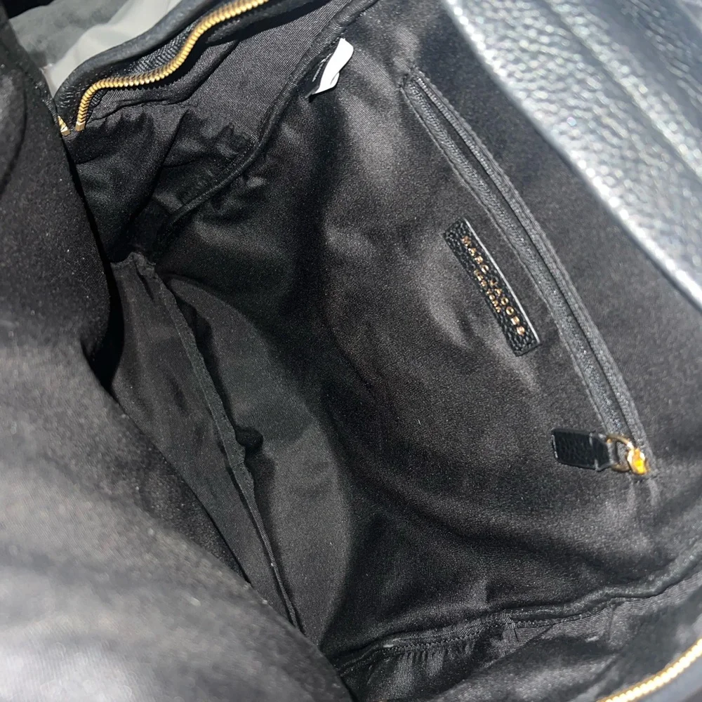 Marc Jacobs Black Pebbled Leather Backpack with Gold Accents